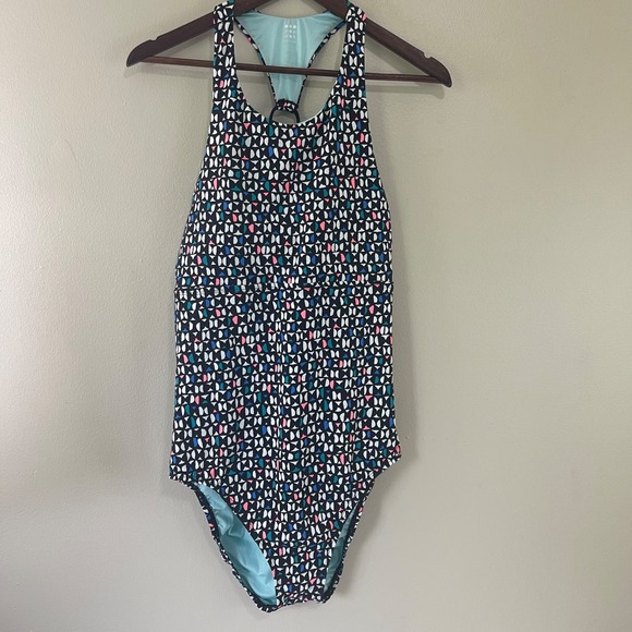 NEW Title Nine Selkie High Neck One Piece Swimsuit Womens Large Wild Waves - Picture 1 of 5